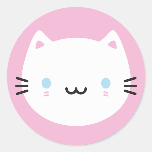 Sticker Rond Cute Chats - Blanc Kawaii Kitten (Devant)