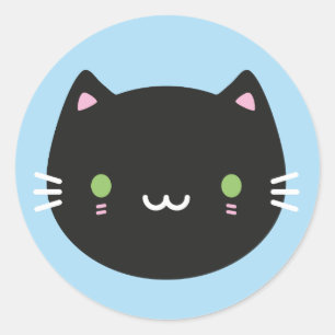 Sticker Rond Cute Chats - Noir Kawaii Kitten