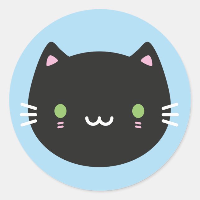 Sticker Rond Cute Chats - Noir Kawaii Kitten (Devant)