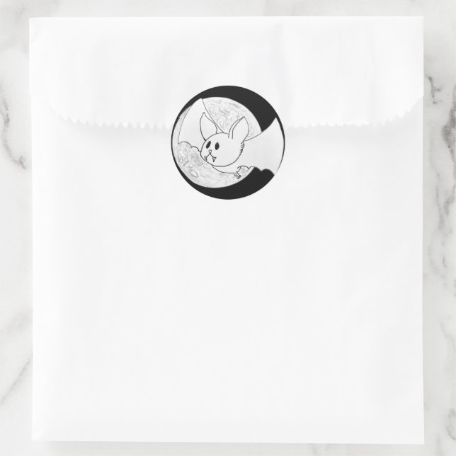 Sticker Rond Cute chauve-souris et Pleine lune Halloween (Sac)