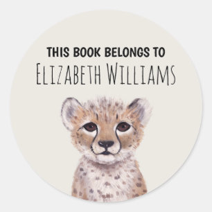 Sticker Rond Cute Cheetah Cub Nom personnalisé École