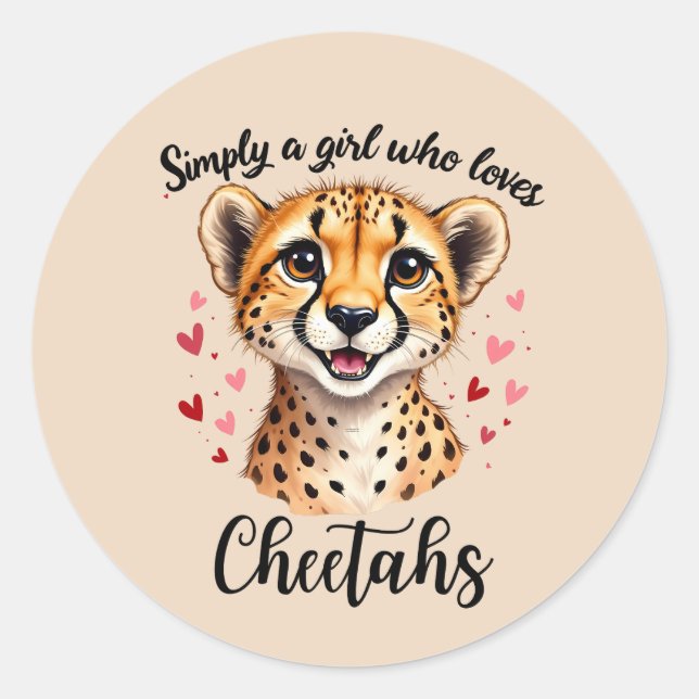 Sticker Rond Cute Cheetah Lover Faune Art avec accents de coeur (Devant)