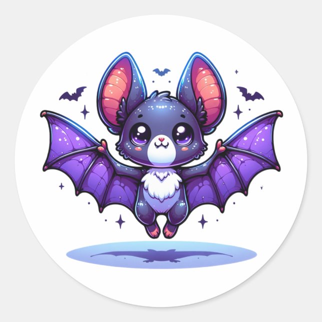 Sticker Rond Cute Chibi Halloween de chauve-souris de dessin (Devant)