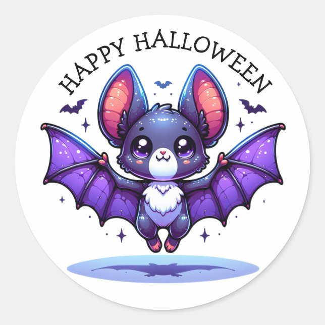 Sticker Rond Cute Chibi Halloween de chauve-souris de dessin (Devant)