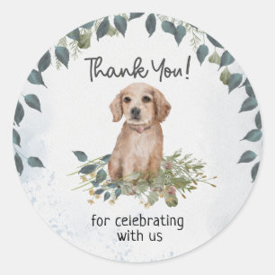 Sticker Rond Cute Chien Baby shower Floral Merci