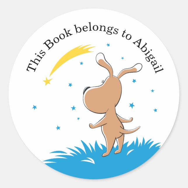 Sticker Rond Cute Chien Chien Chiot Tirage Star Sky Starry Plaq (Devant)