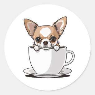 Sticker Rond Cute chihuahua assise dans la tasse de café