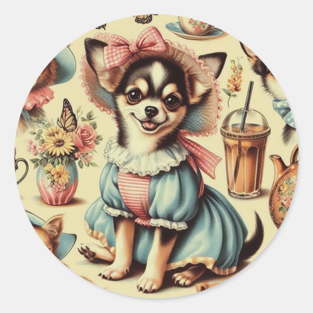 Sticker Rond Cute Chihuahua Peinture Chiot (Devant)