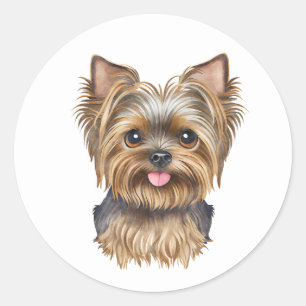Sticker Rond Cute Chiot Yorkie Faire Aquarelle Yorkshire Terrie