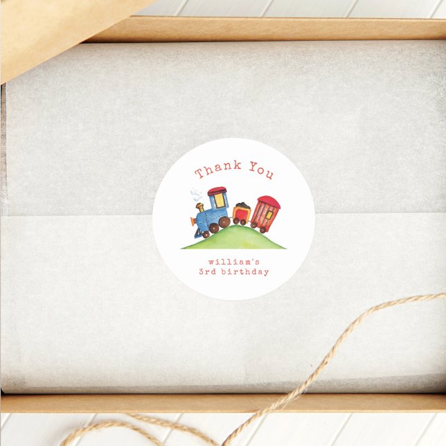 Sticker Rond Cute Choo Choo Train Boy Anniversaire Merci (Créateur téléchargé)