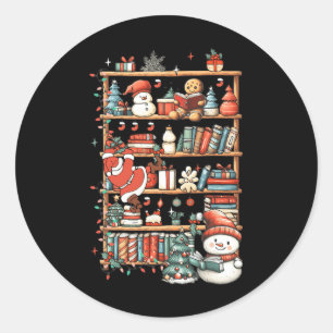 Sticker Rond Cute Christmas Librairie Père Noël Lecture Livres