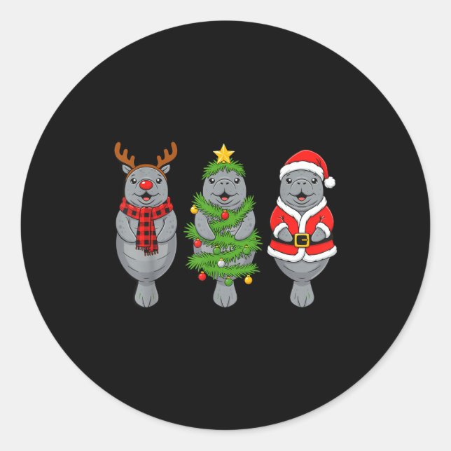 Sticker Rond Cute Christmas Manatee Shirt, Holiday Manatee Sant (Devant)