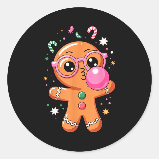 Sticker Rond Cute Christmas Pajama Gingerbread Blowing Bubble G (Devant)