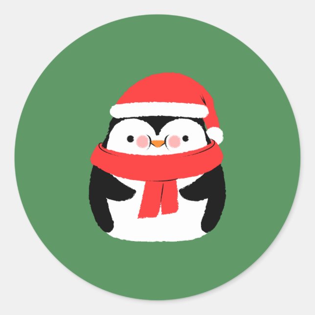 Sticker Rond Cute Christmas Penguin in Santa Hat Custom  (Devant)