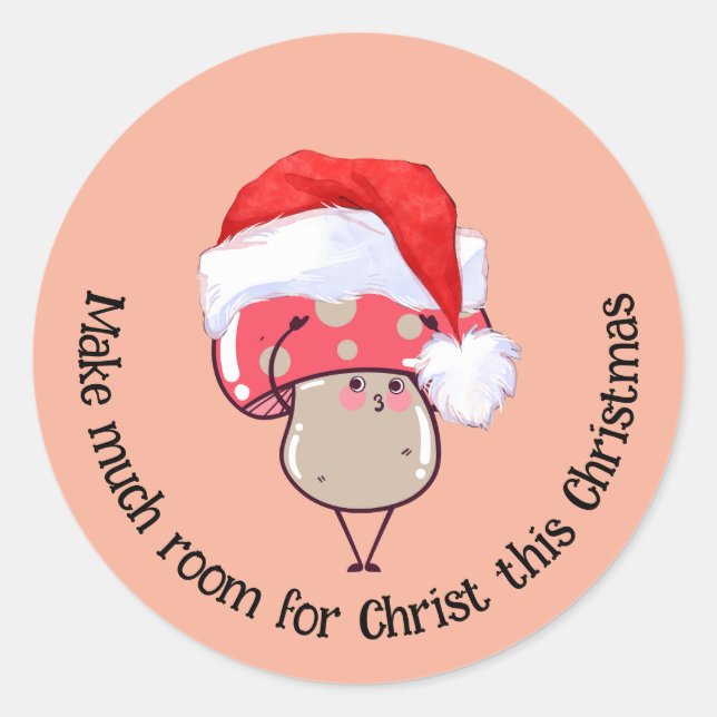 Sticker Rond Cute Christmas Père Noël Champhroom (Devant)