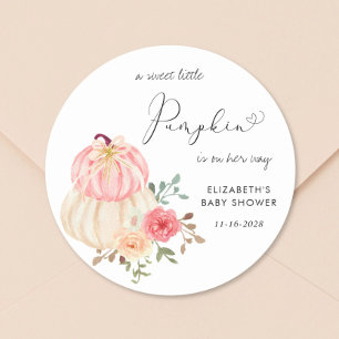 Sticker Rond Cute Citrouille Floral Aquarelle bébé fille Douche