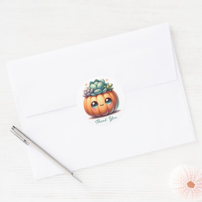 Sticker Rond Cute Citrouille Planteur Succulent (Enveloppe)