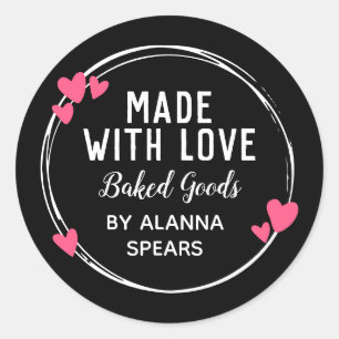 Sticker Rond Cute Coeurs Roses Main Levée Fabriquée Avec Amour