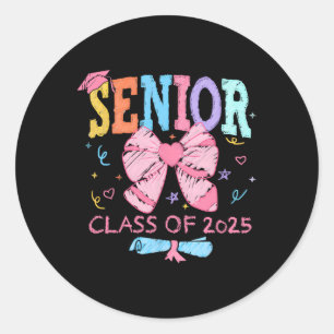Sticker Rond Cute Coquette Bow Senior 2025 Cl De 2025 Graduatio