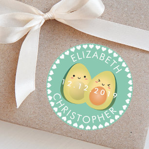 Sticker Rond Cute Couple Avocuddle Amusant Avocados Mariage Fav