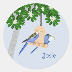Sticker Rond Cute Couple Parrots Joués Rosellas Ajouter un nom