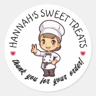 Sticker Rond Cute courte cheveux Baker Kawaii Merci graphique
