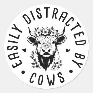 Sticker Rond Cute Cow Lover - Facilement Distrait Par Les Vache