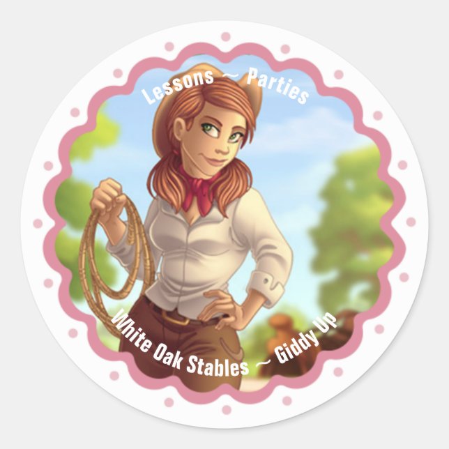 Sticker Rond Cute Cowgirl personnalisable (Devant)