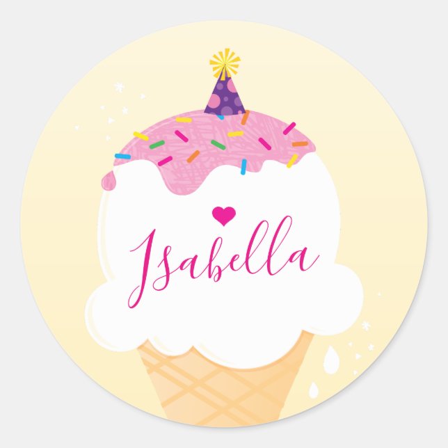 Sticker Rond CUTE CRÈME DE GLACE CONE saupoudrer de partie rétr (Devant)