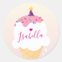 Sticker Rond CUTE CRÈME DE GLACE CONE saupoudrer rétro partie r