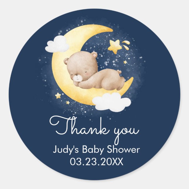 Sticker Rond Cute Crescent Marine Lune Teddy Bear Baby shower (Devant)