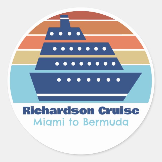 Sticker Rond Cute Cruise Ship Famille Voyage Coucher de soleil  (Devant)