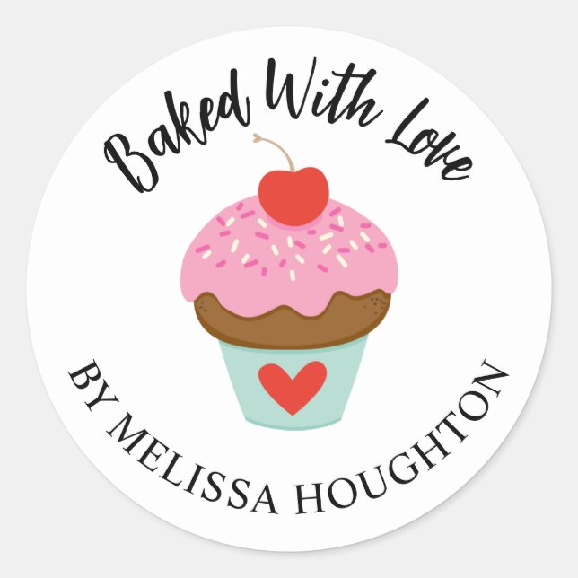 Sticker Rond Cute Cuite Cuite À L'Autocollant Cupcake Amour (Devant)