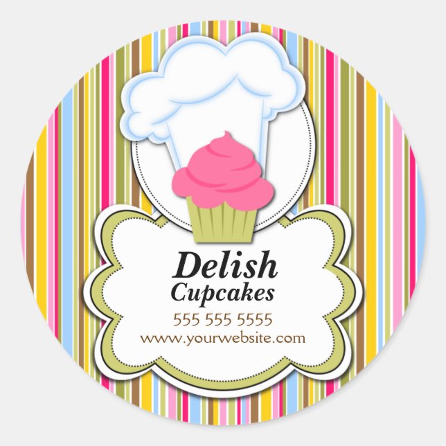 Sticker Rond Cute Cupcake & Baker's Casquette Bakery Box Seal (Devant)