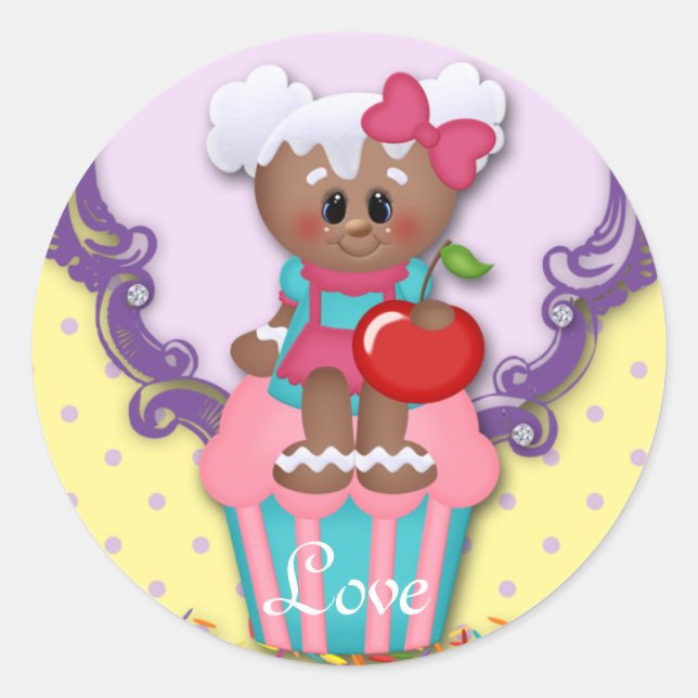 Sticker Rond Cute Cupcake Boulangerie Amour Baby shower Enfants (Devant)