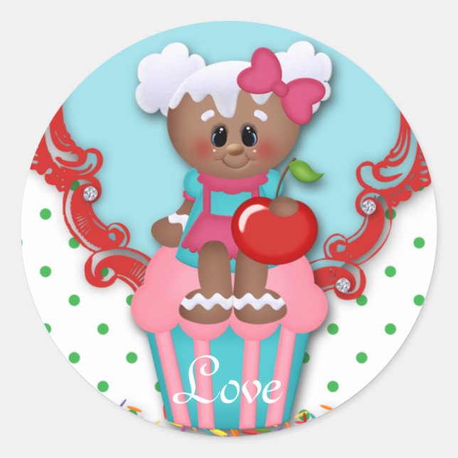 Sticker Rond Cute Cupcake Boulangerie Amour Baby shower Enfants (Devant)