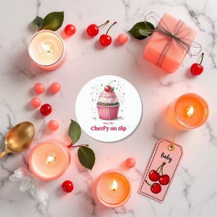 Sticker Rond Cute Cupcake Design Cherry Sur Le Baby shower Supé