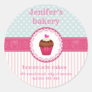 Sticker Rond Cute cupcake jaune rose pâtisserie maison