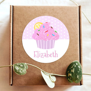 Sticker Rond Cute cupcake rose doux coeurs girly école moderne