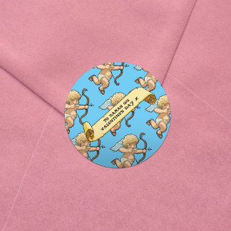 Sticker Rond Cute Cupid Add The Name Valentine's Day Pattern
