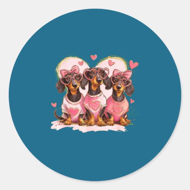 Sticker Rond Cute Dachshund Valentines Heart Dog Lover Men Wome (Devant)