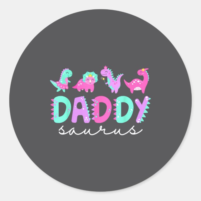 Sticker Rond Cute Daddy Saurus Dad Dinosaur Birthday Boy Girl F (Devant)