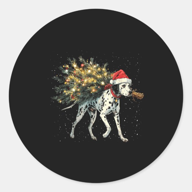 Sticker Rond Cute Dalmatian Dog In A Christmas Tree For Men Wom (Devant)