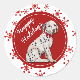 Sticker Rond Cute Dalmatie Chiot Rouge Flocon de neige
