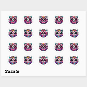 Sticker Rond Cute Dead Owl Crâne à sucre, jour du hibou mort