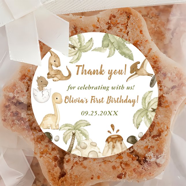 Sticker Rond Cute Dinosaur Boy Anniversaire (Créateur téléchargé)