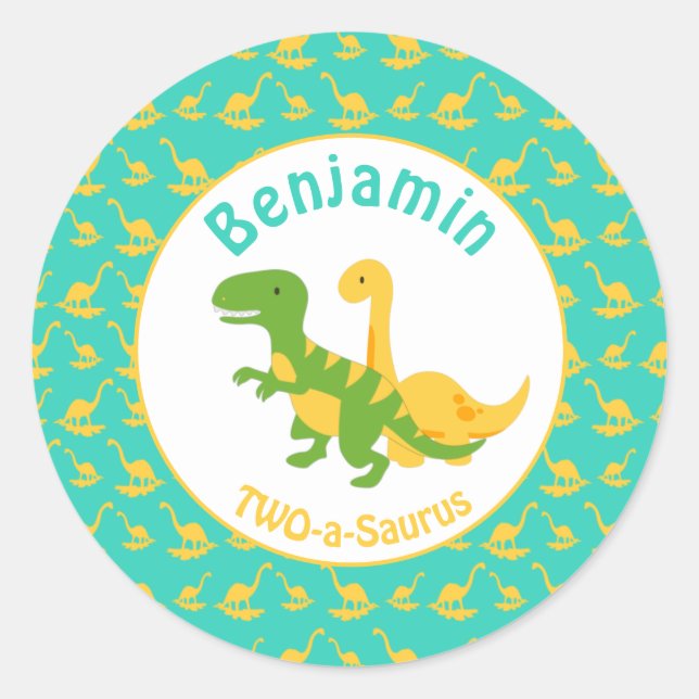 Sticker Rond Cute Dinosaur Boys Anniversaire (Devant)
