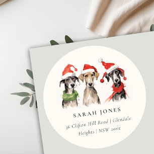 Sticker Rond Cute Dog Furry et Bright Christmas Address