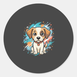 Sticker Rond Cute Dog Paint Splash Vector Art_1
