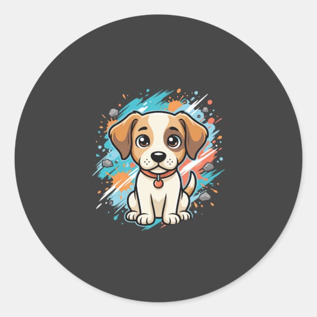 Sticker Rond Cute Dog Paint Splash Vector Art_1 (Devant)